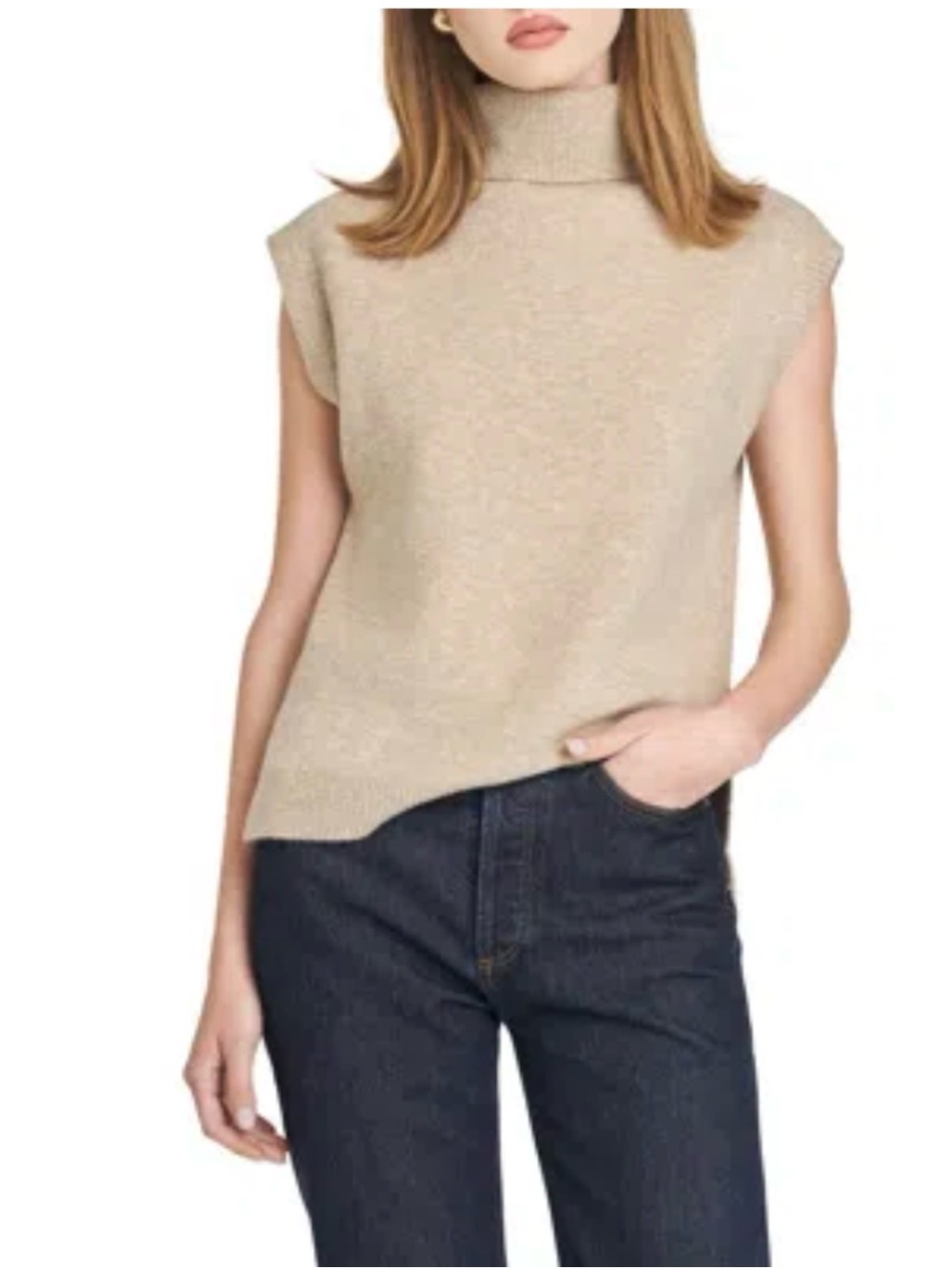 Wayf Sleeveless Turtleneck Sweater in Beige